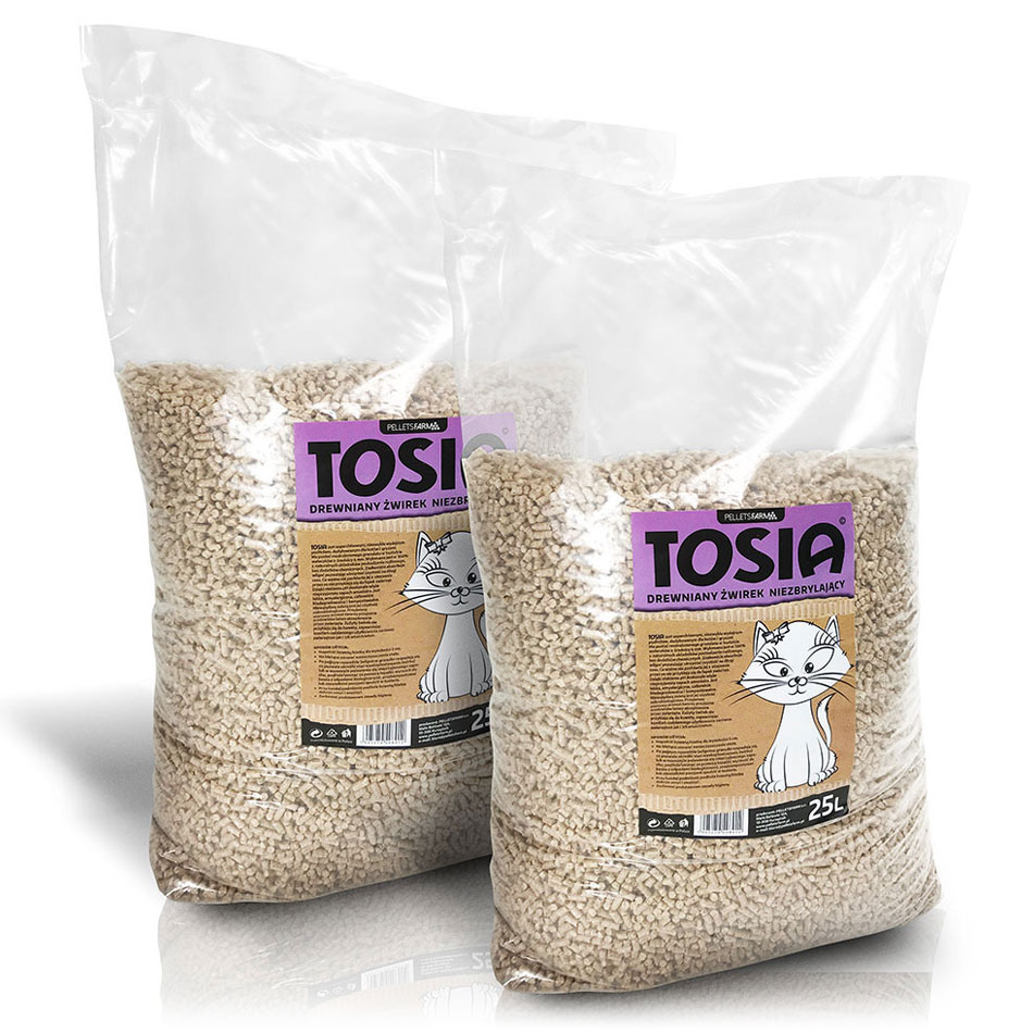 Drewniany żwirek dla kotów i gryzoni – Tosia 2 × 15 kg